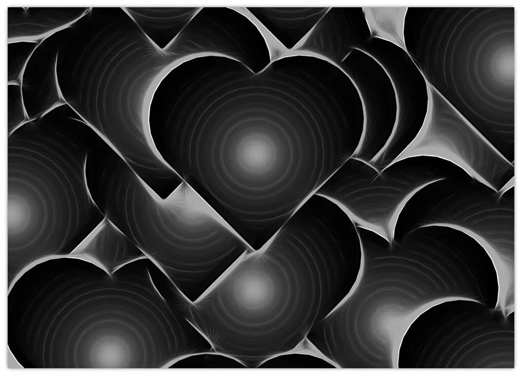 Tablou cu inimile alb - negre (70x50 cm)