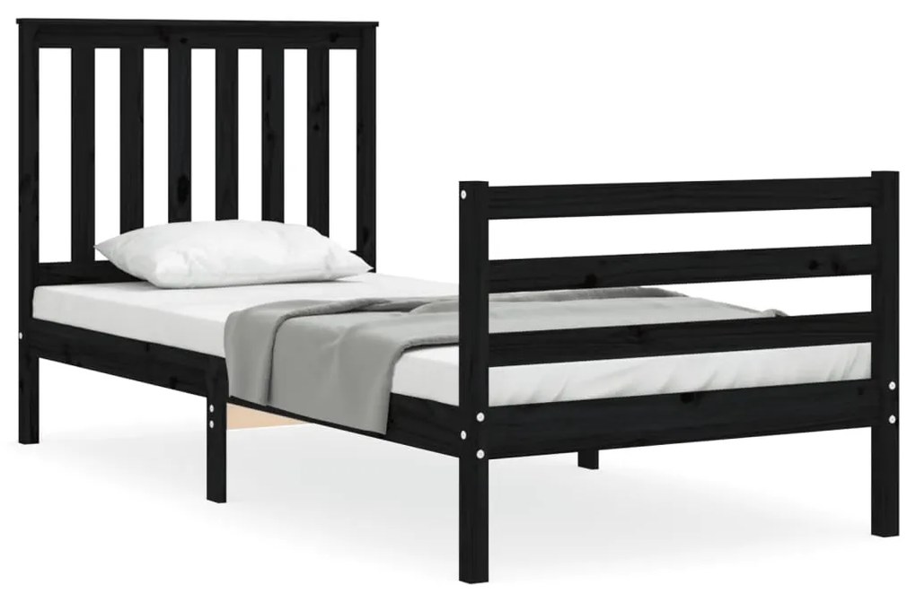 3194235 vidaXL Cadru de pat cu tăblie, negru, 90x200 cm, lemn masiv
