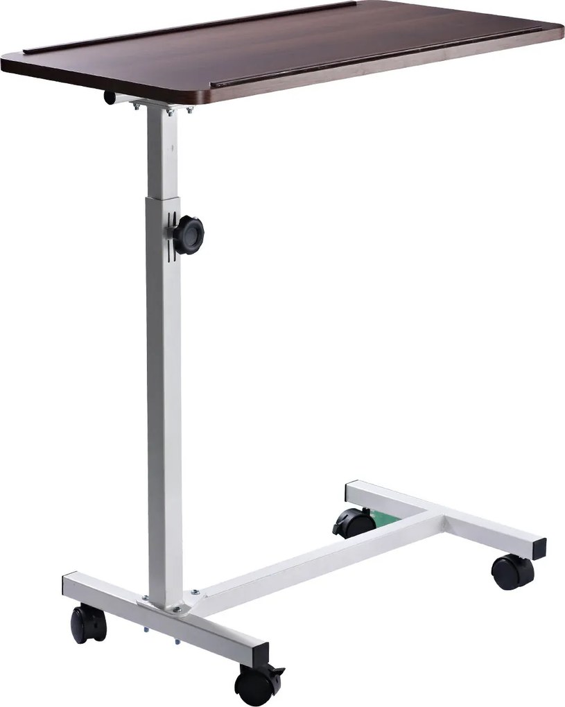 HOMCOM Masă auxiliară cu roți pentru canapea și pat Înălțime reglabilă și cadru din oțel 77x40x76-100 cm Nuc închis | Aosom Romania