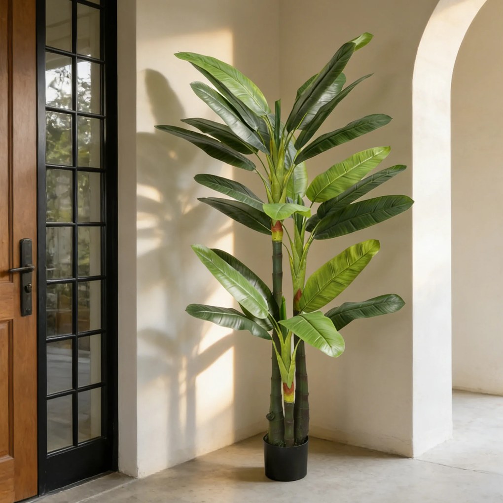 HOMCOM Arbore Artificial de Banan 180 cm cu Ghiveci, Plantă Falsă cu 18 Frunze pentru Decor Interior sau Birou, Verde | Aosom Romania