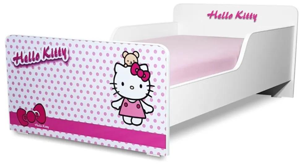Pat copii Hello Kitty 2-12 ani + saltea 160x80x12 cm + husa impermeabila