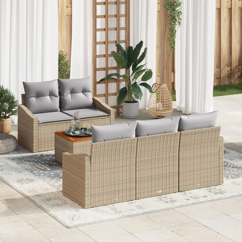 vidaXL Set de canapea de grădină 6 piese cu perne, din rattan sintetic și acacia, bej