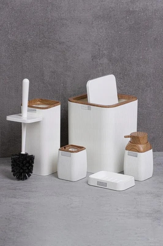 ShopJK SET ACCESORII DE BAIE 5 PIESE ALB - LEMN OKY5018
