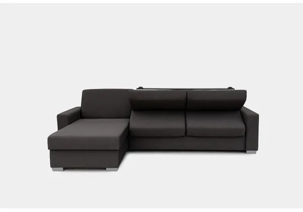 Canapea colțar extensibilă LEKA stânga, maro, cu spațiu depozitare, pentru dormi