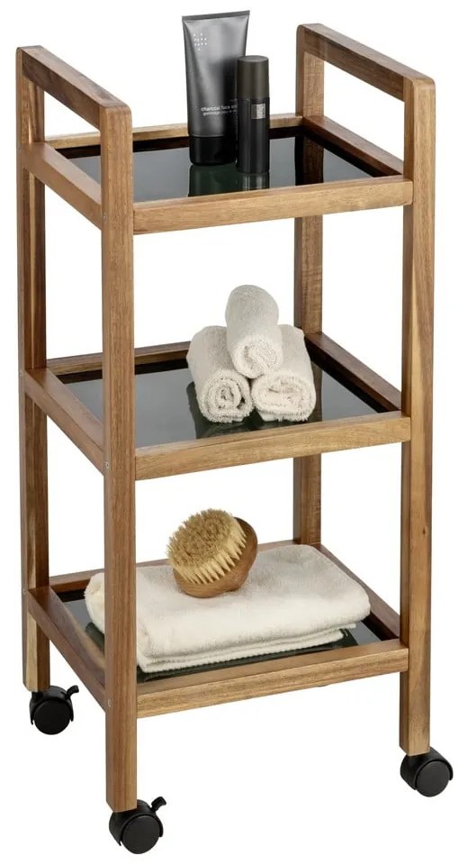 Etajeră de baie neagră/în culoare naturală din lemn de acacia 35x76,5 cm Fondi – Wenko