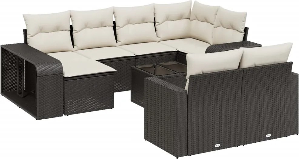 vidaXL Set canapele de grădină cu perne, 11 piese, negru, poliratan