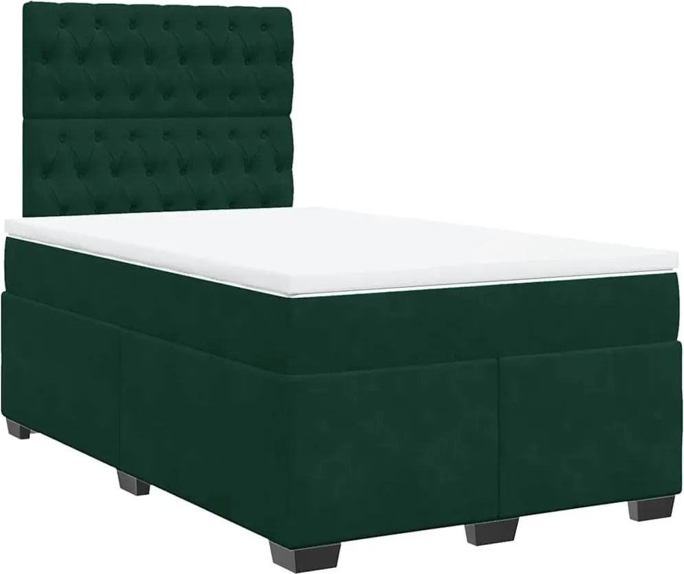 vidaXL Pat box spring cu saltea, verde închis, 120x200 cm, catifea