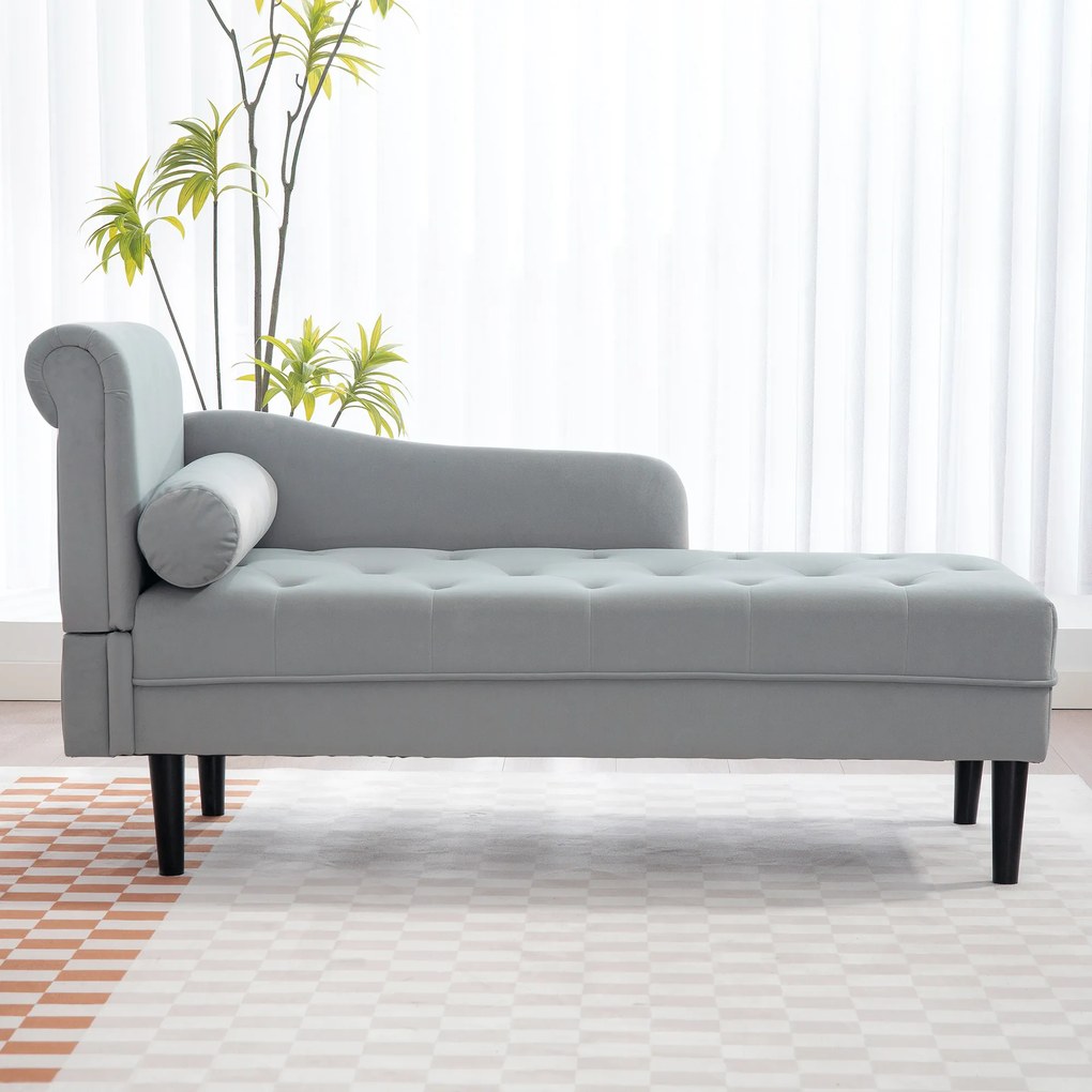 HOMCOM Canapea Chaise Longue cu tapițerie cu efect de catifea, gri | Aosom Romania