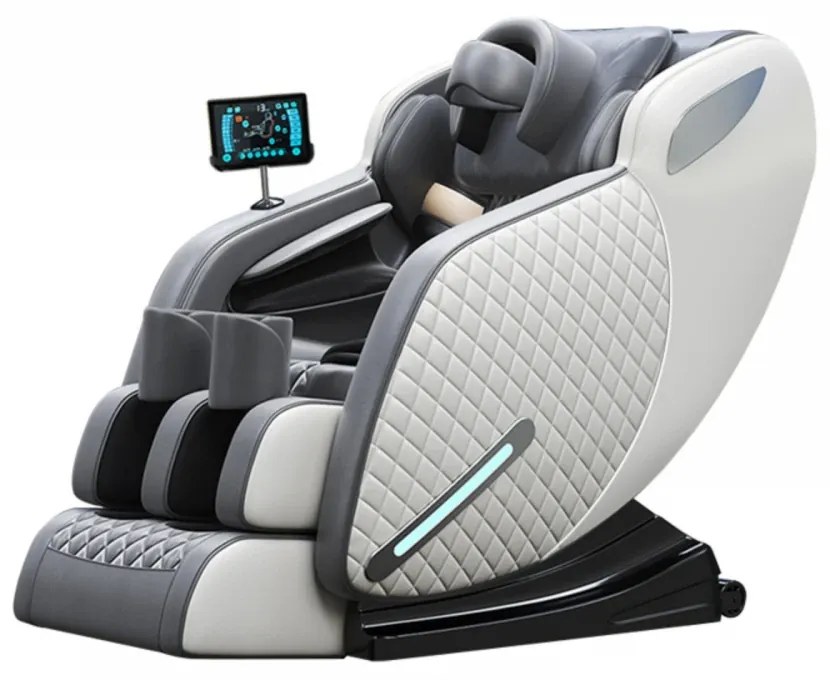 Fotoliu masaj IGNIUS, AI Voice, Incalzire, Bluetooth, Tableta ecran tactil color, Zero Gravity, 2 Boxe, Moduri Automate, Reglarea intensității masajului, Piele PU Premium, Gri