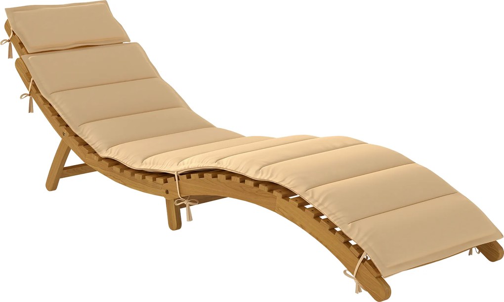 Outsunny Șezlong pliabil rezistent la intemperii din lemn cu tapițerie, suport pentru cap și mâner de transport 183 x 54 x 63 cm, Bej | Aosom Romania