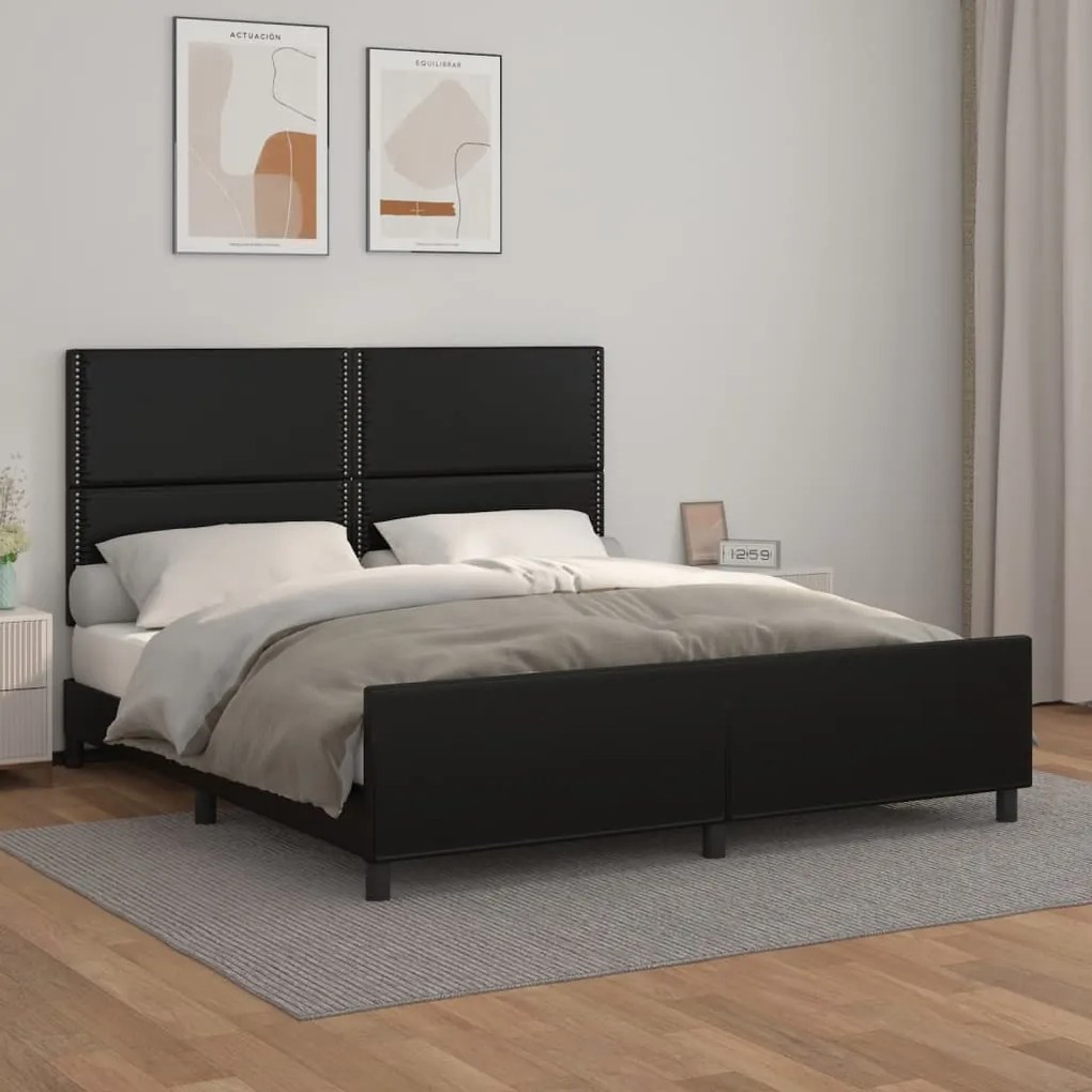 Cadru de pat cu tablie, negru, 180x200 cm, piele ecologica Negru, 180 x 200 cm, Culoare unica si cuie de tapiterie