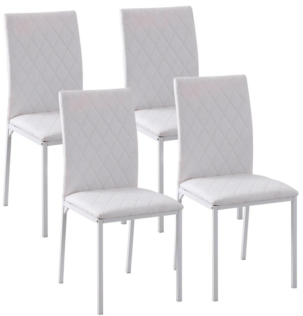 HOMCOM Scaune Sufragerie 4piese, cu Design Modern și Imitație de Piele, 41x50x92 cm, Alb | Aosom Romania