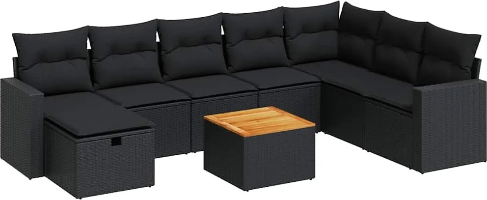 vidaXL Set mobilier de grădină cu perne, 9 piese, negru, poliratan