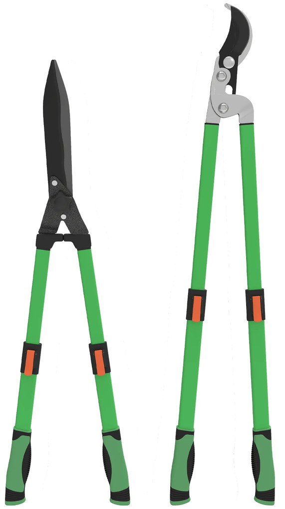 Outsunny Lot de 2 foarfece de grădină, foarfecă pentru gard viu lungime 63,5-78,5 cm tăietor cu enclumă lungime 64,5-90 cm verde și negru | Aosom Romania