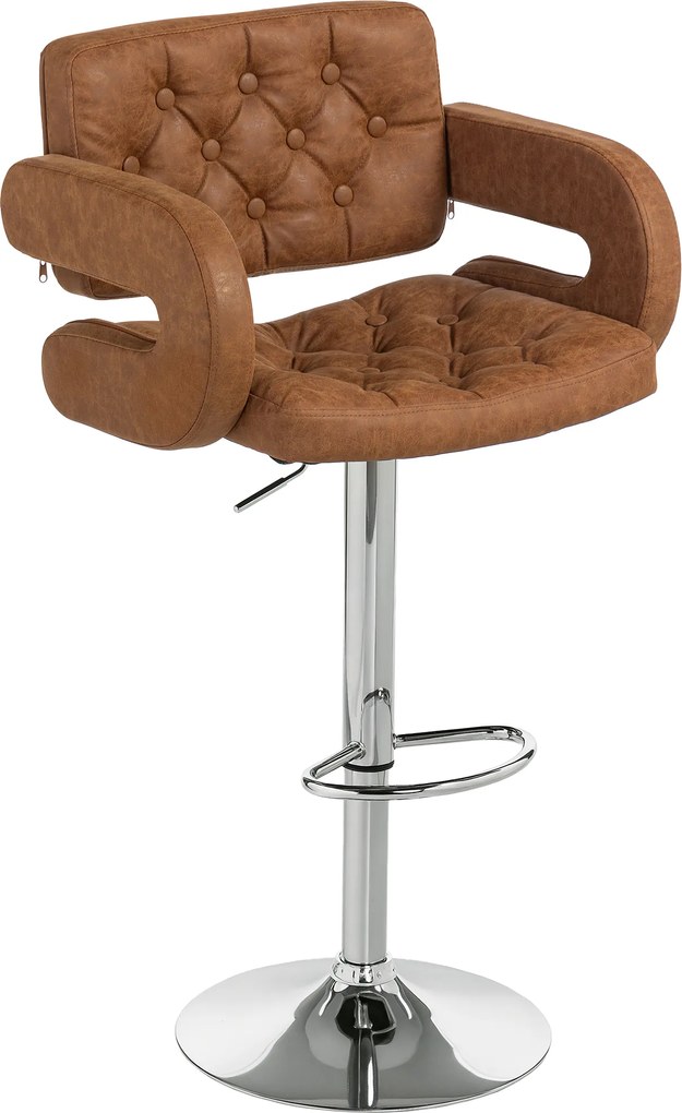 HOMCOM Taburet de Bar cu Înălțime Reglabilă, Scaun Înalt din PU cu Spătar, Suport pentru Picioare, Cotiere și Șezut Moale, Structură din Oțel, Rotativ la 360°, pentru Bucătărie, Maro | Aosom Romania