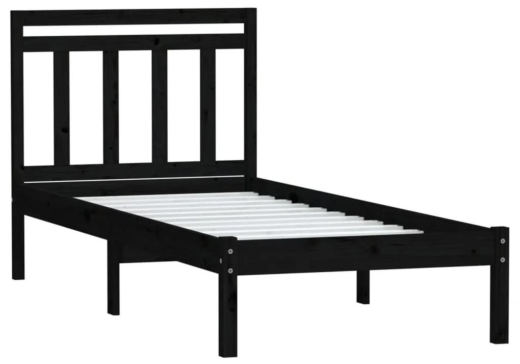 Cadru de pat Small Single UK 2FT6, negru, 75x190 cm, lemn masiv Negru, 75 x 190 cm