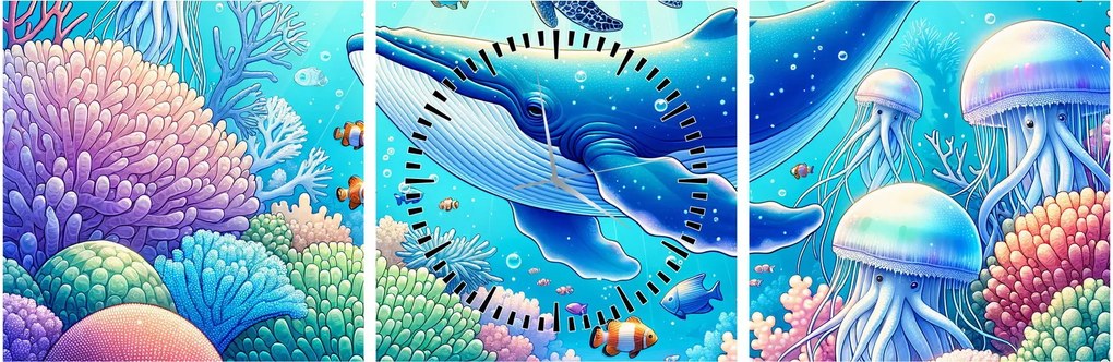 Tablou – Lume subacvatică (cu ceas) (90x30 cm)