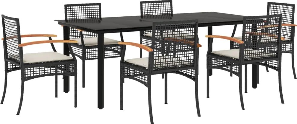 vidaXL Set mobilier de grădină cu perne, 7 piese, negru, poliratan