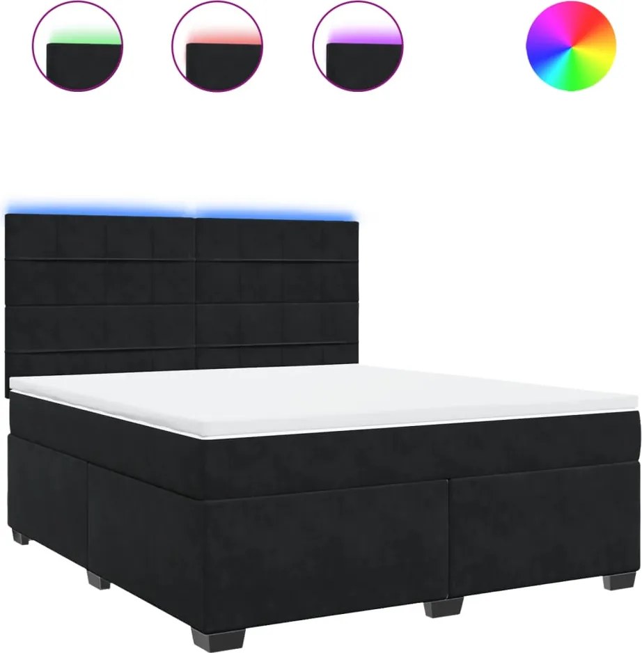 vidaXL Pat box spring cu saltea, negru, 180x200 cm, catifea