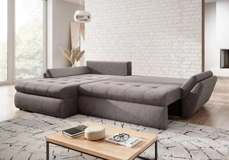 Colțar extensibil dumonde cu ladă de depozitare si sezut confortabil din spuma high-density, Loana Enjoy Kaki II 270x185 cm