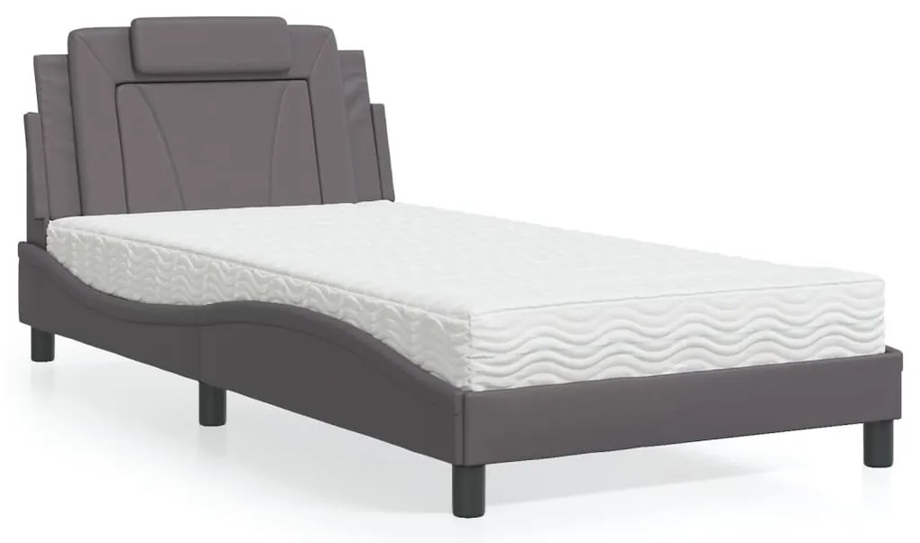 vidaXL Pat cu saltea, gri, 100x200 cm, piele ecologică