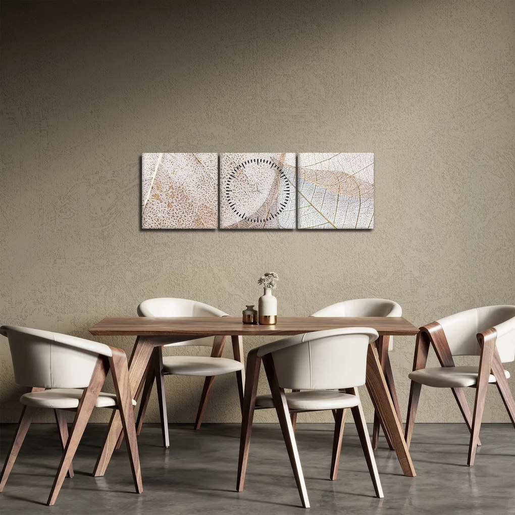 Tablou - Frunze bej (cu ceas) (90x30 cm)