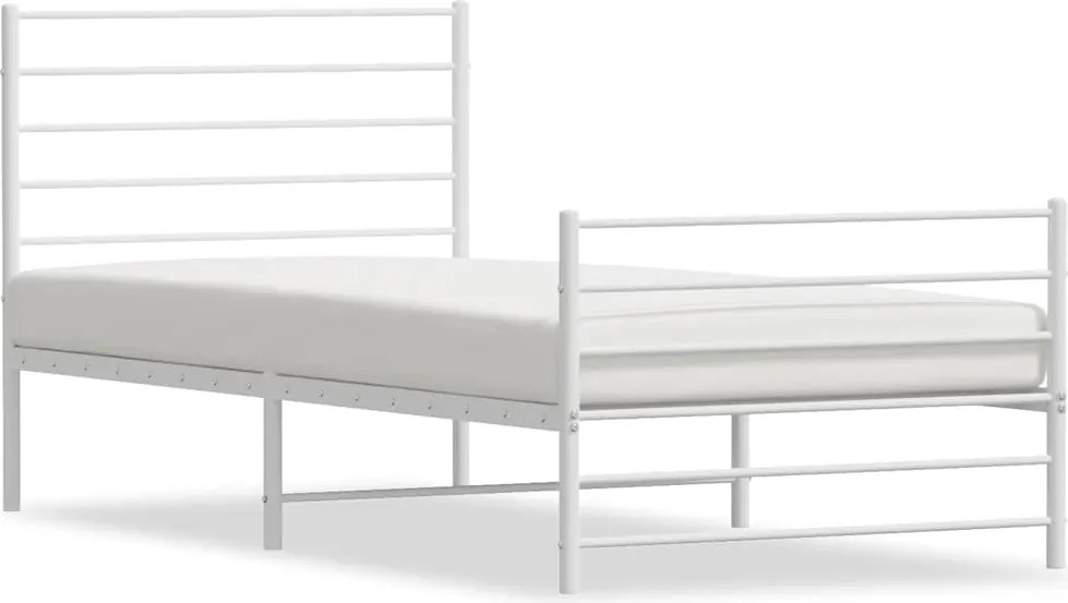 vidaXL Cadru de pat metalic cu tăblie de cap/picioare, alb, 100x200 cm