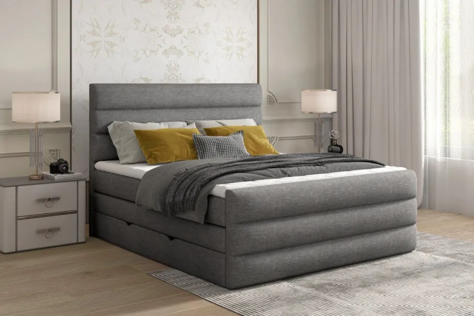 Pat tapitat, boxspring, cu spatiu pentru depozitare, 180x200 cm, Cande 181, Eltap (Culoare: Verde Inchis)