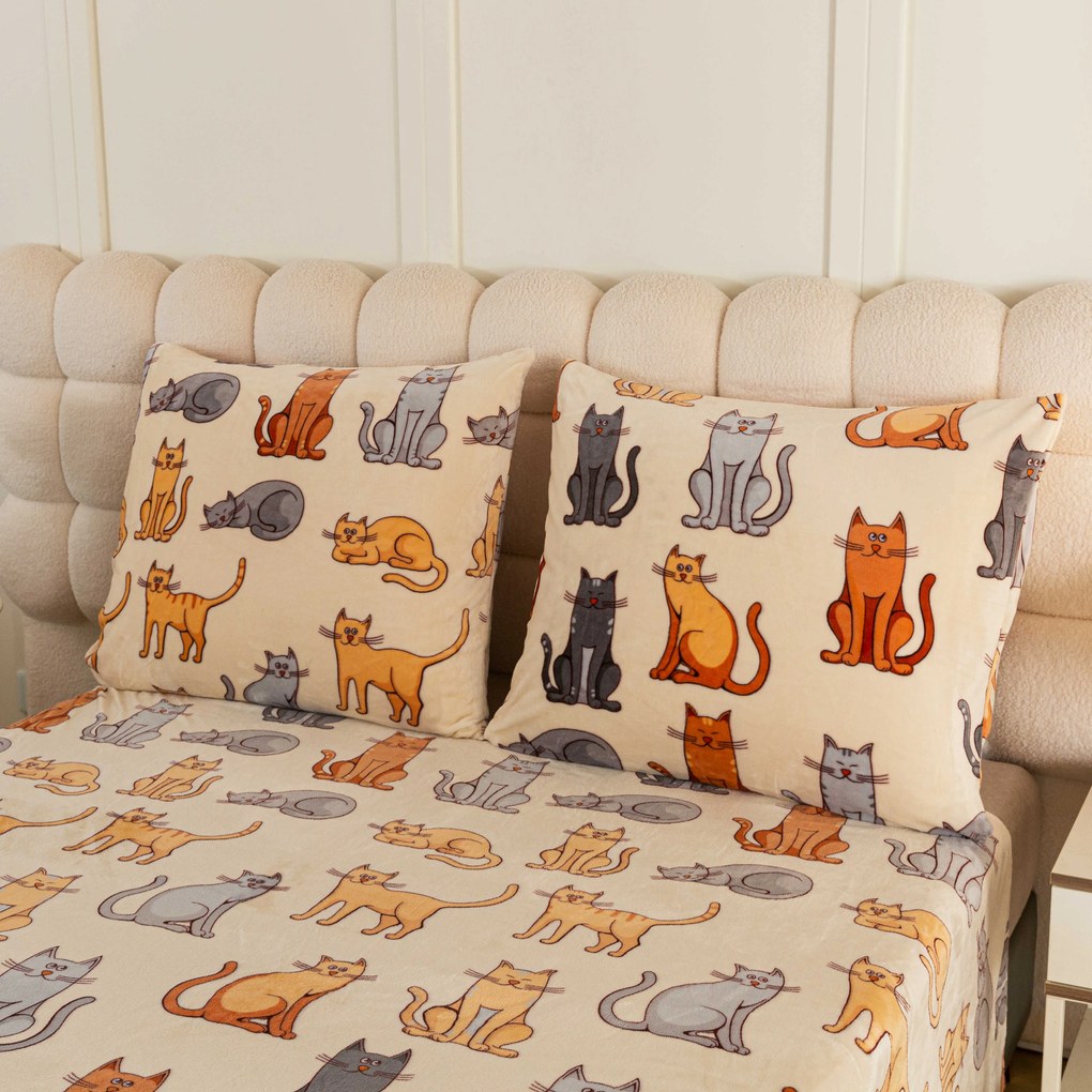 Lenjerie cocolino COLORED CATS crem Dimensiunile lenjeriei: 2 buc 70 x 90 cm | 200 x 220 cm