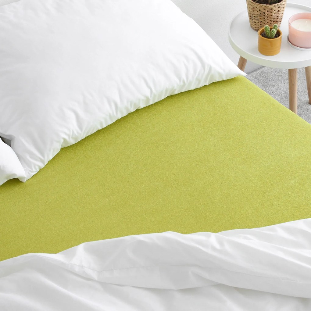 Goldea cearceafuri de pat din terry cu elastic - verde fistic 90 x 220 cm