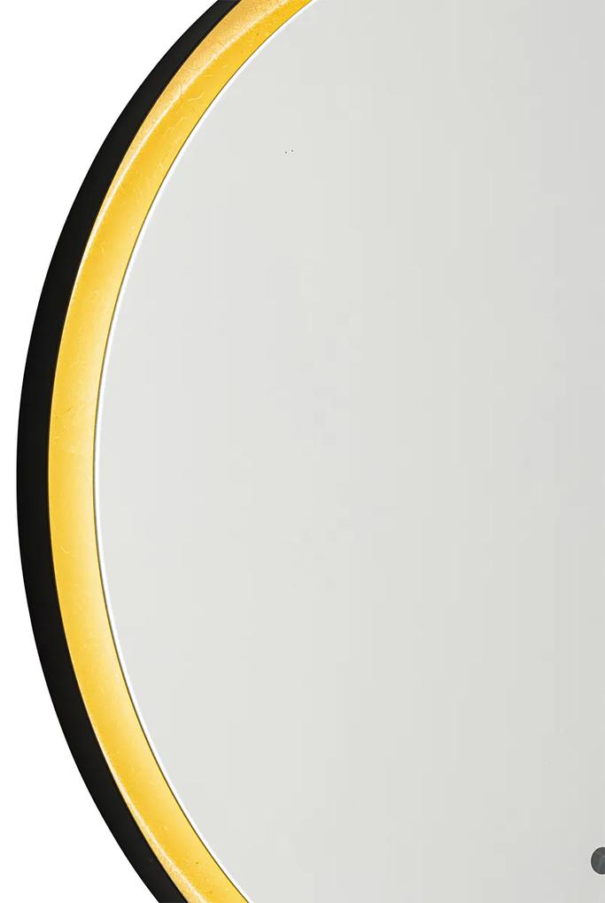 Oglindă de baie neagră cu aur cu LED și dimmer tactil - Pim