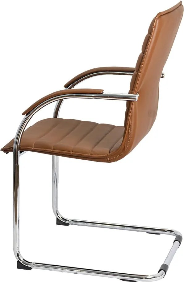 Scaun pentru așteptare maro OFF 835 din piele ecologică și cadru metalic cromat cu brațe