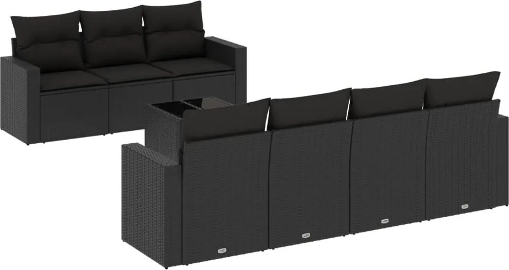 vidaXL Set mobilier de grădină cu perne, 8 piese, negru, poliratan
