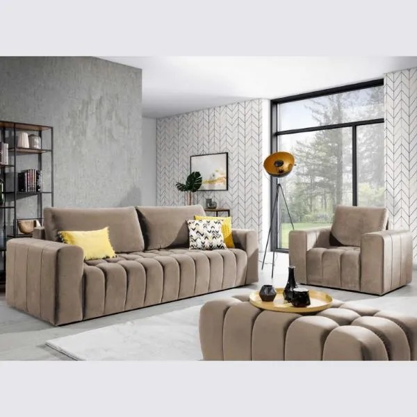 Set canapea extensibila, fotoliu si taburet bej Lazio