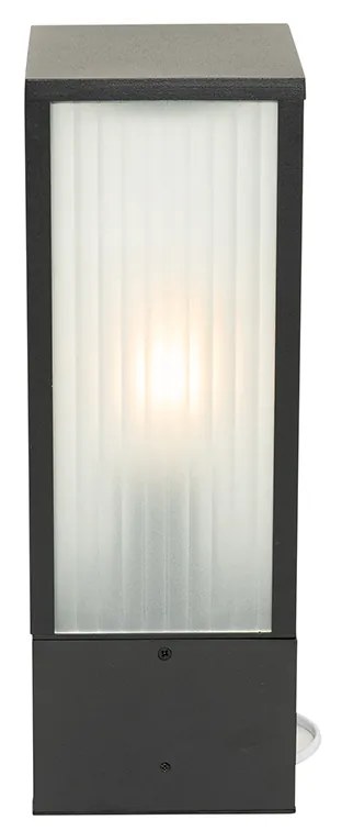 Lampă de exterior cu picior neagră cu sticlă striată 40 cm IP44 - Charlois
