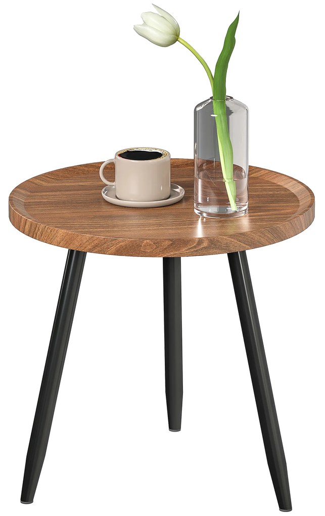 HOMCOM Masă de cafea rotundă pentru living, masă de cafea modernă cu cadru din oțel, pentru living, cameră, Ø 40 x 39 cm, lemn de nuc | Aosom Romania