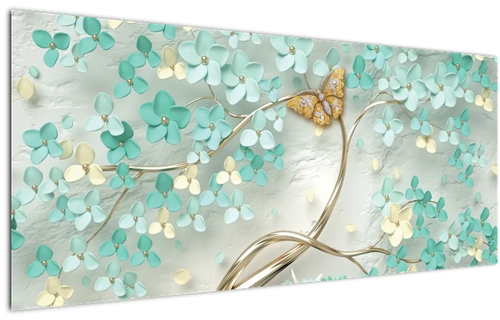 Tablou cu flori și fluturi (120x50 cm)
