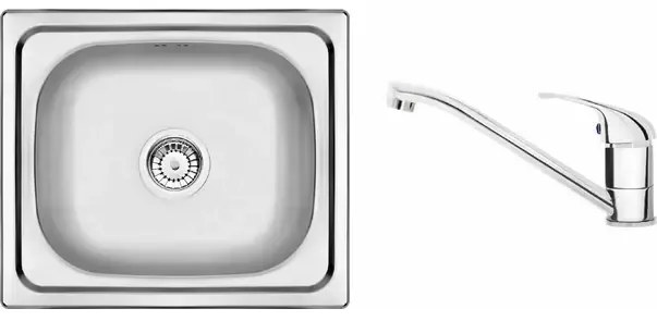 Set chiuveta bucatarie si baterie Deante Doppio finisaj inox-satin 48x43 cm