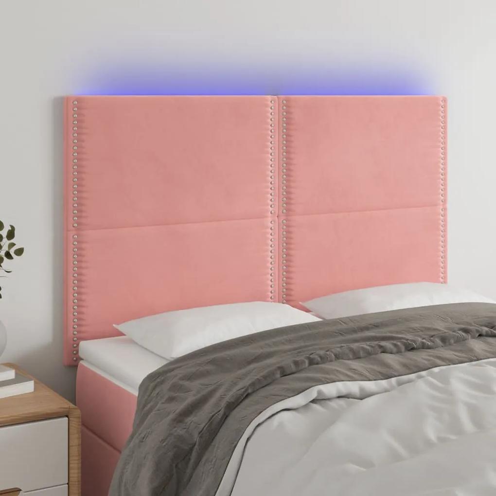 3122337 vidaXL Tăblie de pat cu LED, roz, 144x5x118/128 cm, catifea