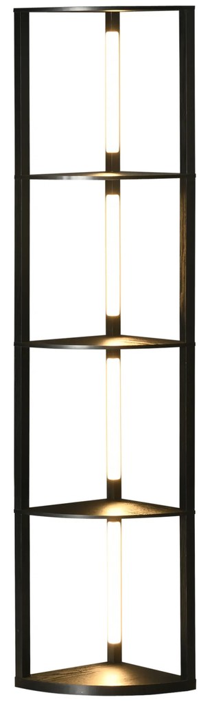 Lampa de Podea LED cu Rafturi, Lampa Moderna Independenta de Colt pentru Camera de Zi cu Lumina Alba Calda Reglabila, Negru HOMCOM | Aosom Romania