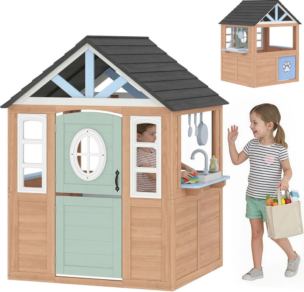 AIYAPLAY Căsuță de exterior și interior din lemn cu ușă pentru animale de companie Bucătărie de jucărie Ușă pe jumătate Lemn Natural | Aosom Romania