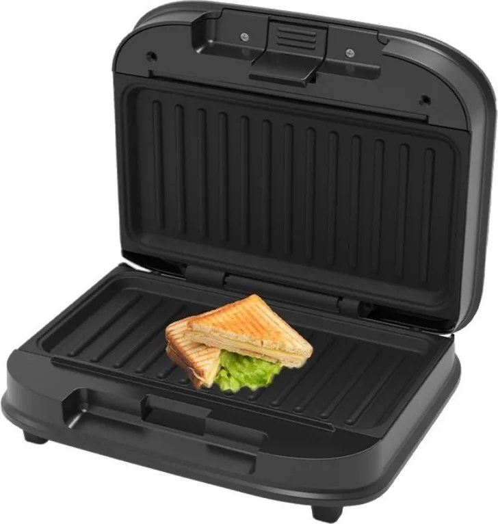 Sandwich maker Oliver Voltz OV51442Q, 700 W, Grill, Placi antiaderente, Deschidere la 105°, Negru