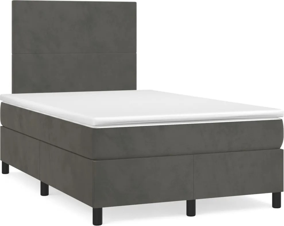 vidaXL Pat box spring cu saltea, gri închis, 120x200 cm, catifea