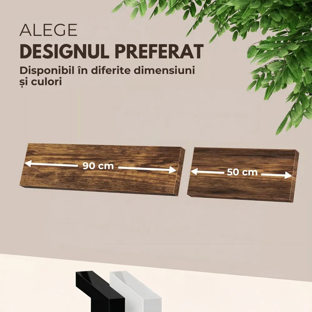 Poliță de perete FIGO + consolă, 90cm, stejar închis Casaria