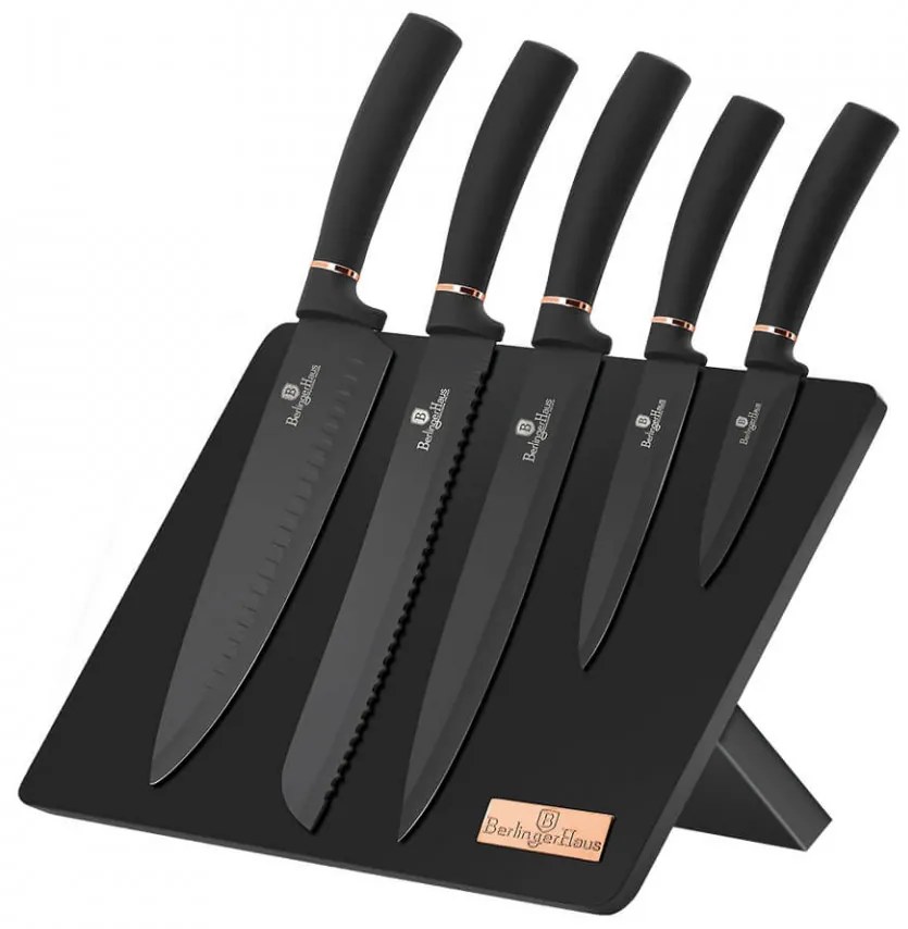 Set cutite otel inoxidabil (6 piese) cu stand magnetic Black Rose Collection Berlinger Haus BH 2407