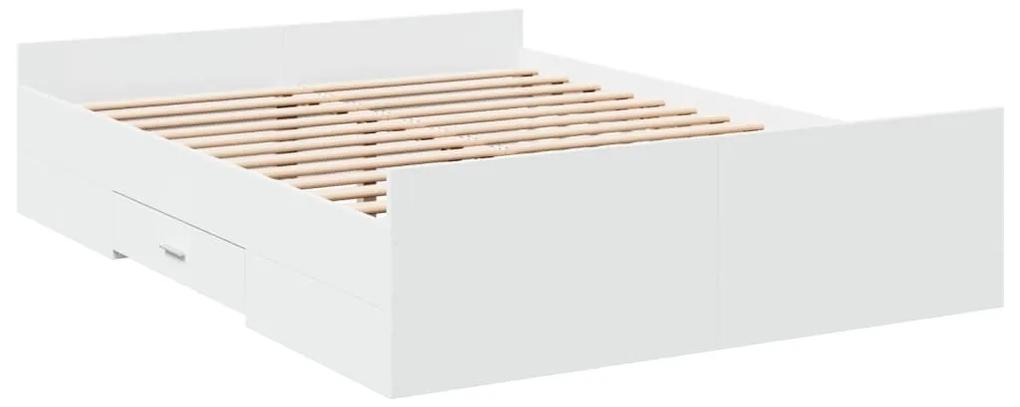 3280307 vidaXL Cadru pat cu sertare alb extralucios 140x190 cm, lemn prelucrat