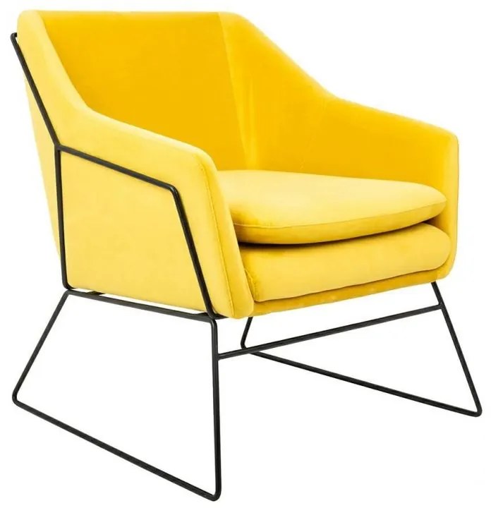 EMMA VELVET fotoliu din catifea galbena - baza metalica neagra