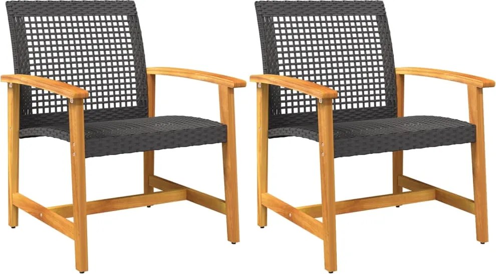 vidaXL Scaune de grădină, 2 buc., negru, poliratan și lemn de acacia