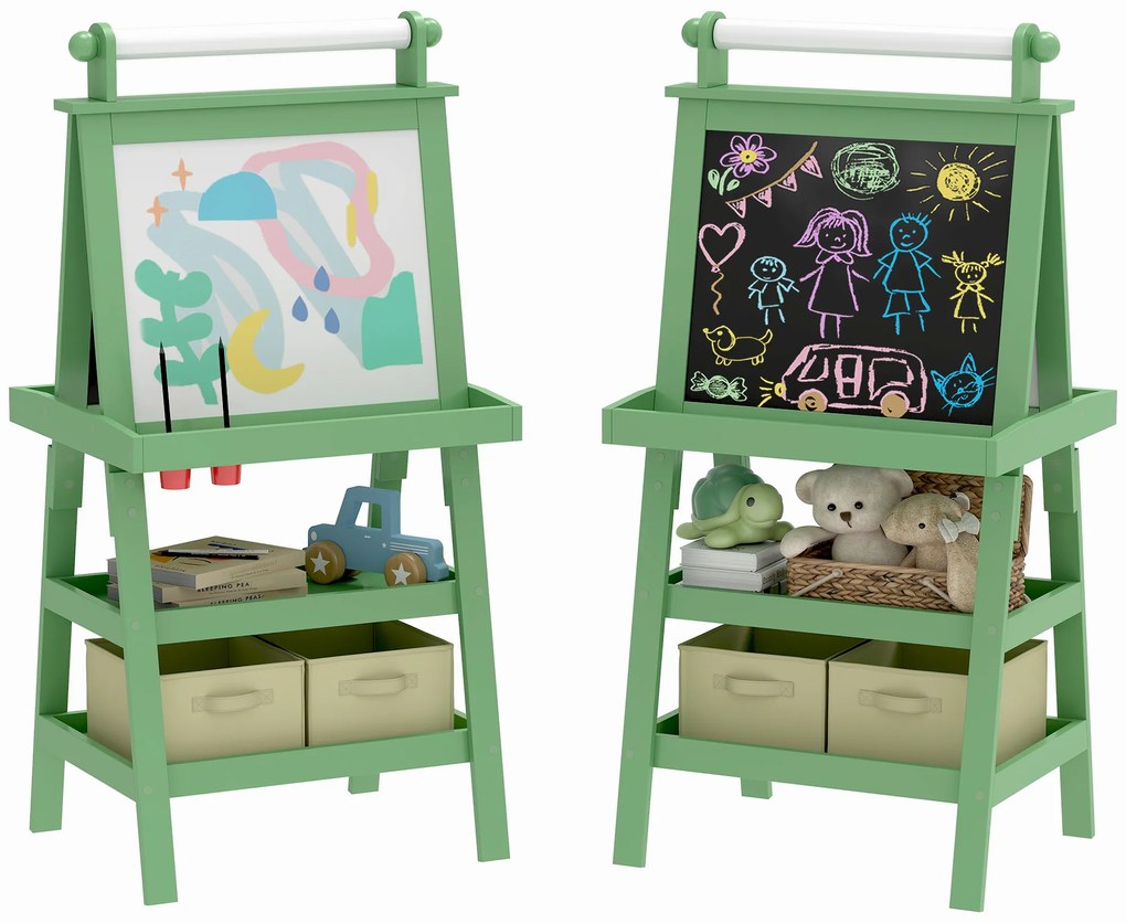 AIYAPLAY Tablă de Desen Dublă Pentru Copii 3-6 Ani, 59x48x118 cm, Verde | Aosom Romania