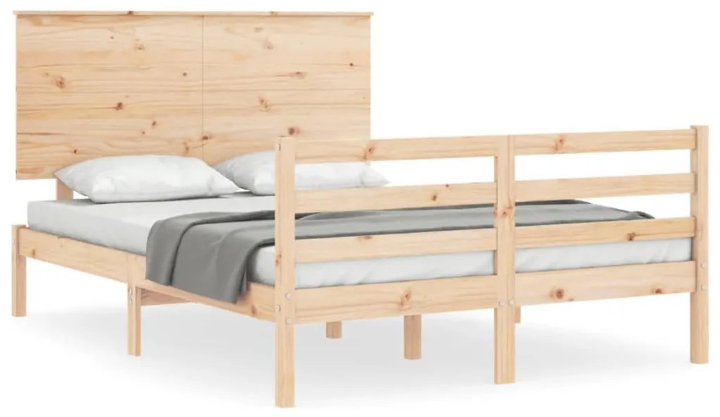 3195191 vidaXL Cadru de pat cu tăblie, dublu mic, lemn masiv